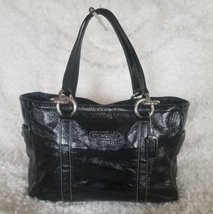 COACH East West Gallery Black Patent Leather Tote